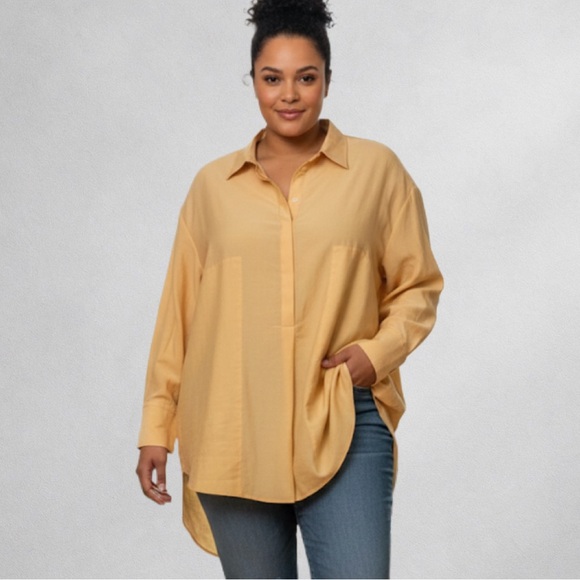 Zara Tops - ZARA Women’s Oversized Button Front Lyocell Shirt Tunic Yellow XXL Longline bb